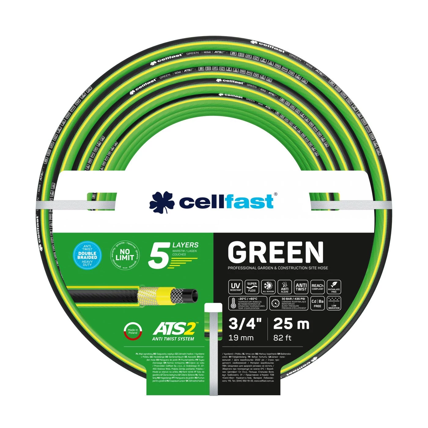 CELLFAST green ats csavarodásmentes tömlő 5 rétegű 3/4